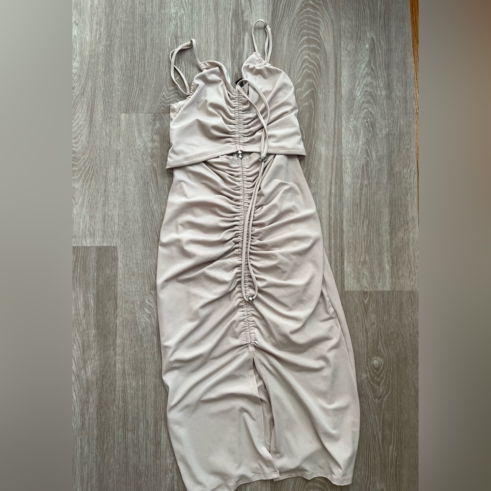 Forever 21 Backless Ruched Beige Dress